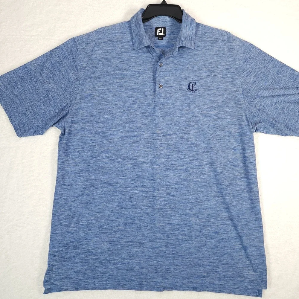 FootJoy Polo Shirt Mens XXL Blue Heathered Golf Performance FJ Logo Short Sleeve - Picture 2 of 12